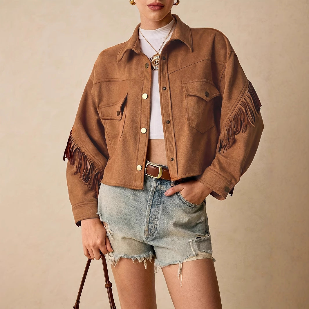 Women’s Solid Color Shoulder Down Long Sleeved Casual Jacket - Other