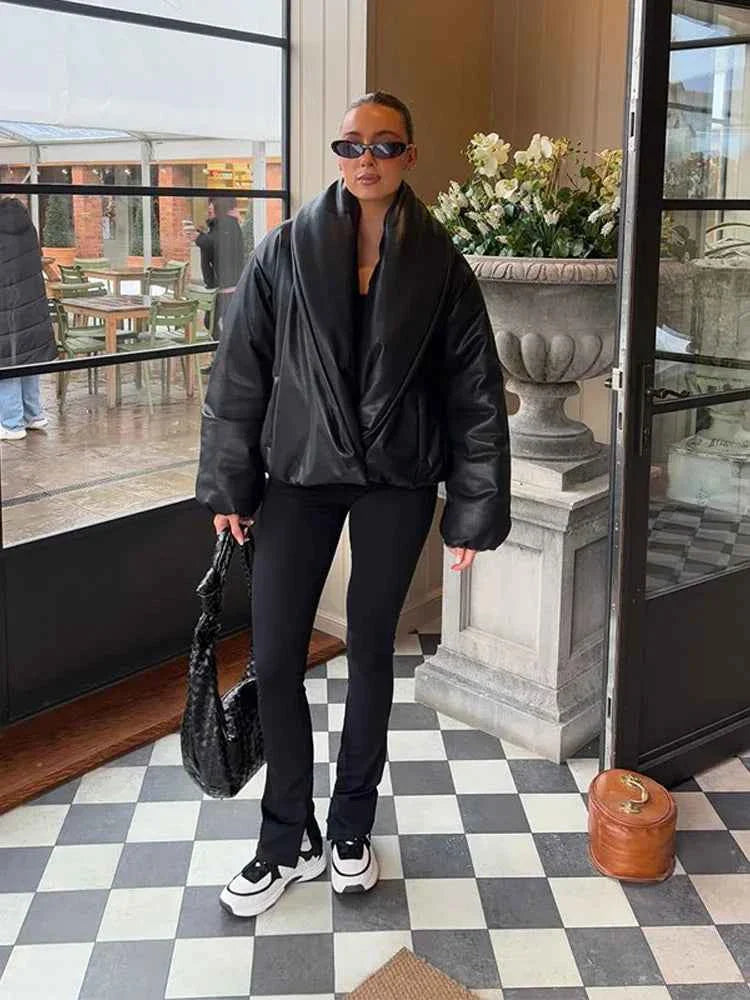 Women's Solid Leather Cotton Jacket