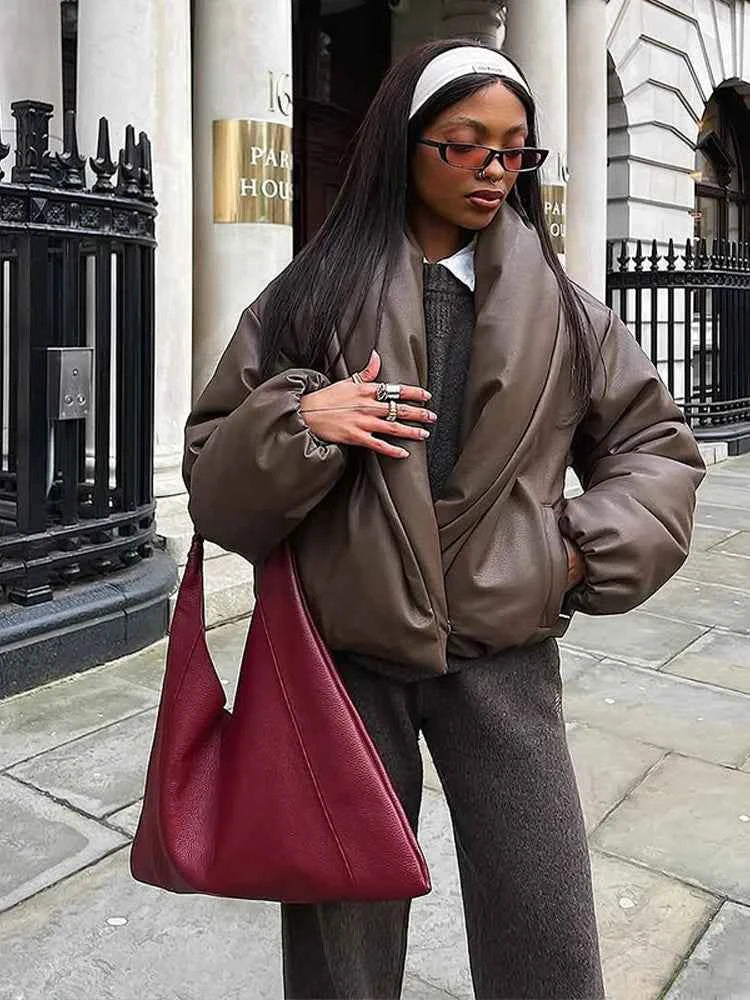 Women's Solid Leather Cotton Jacket