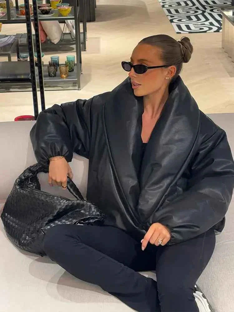 Women's Solid Leather Cotton Jacket