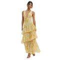Women’s Spaghetti-strap Floral Print Backless Multi-layer V-neck Dress - Other