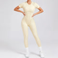 Women’s Sports Bodysuit Kit Yoga Fitness Jumpsuit - Beige 2 / L