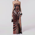 Women’s Spring Clothing Tube Top Dress High Slit Long - Brown / L - Other