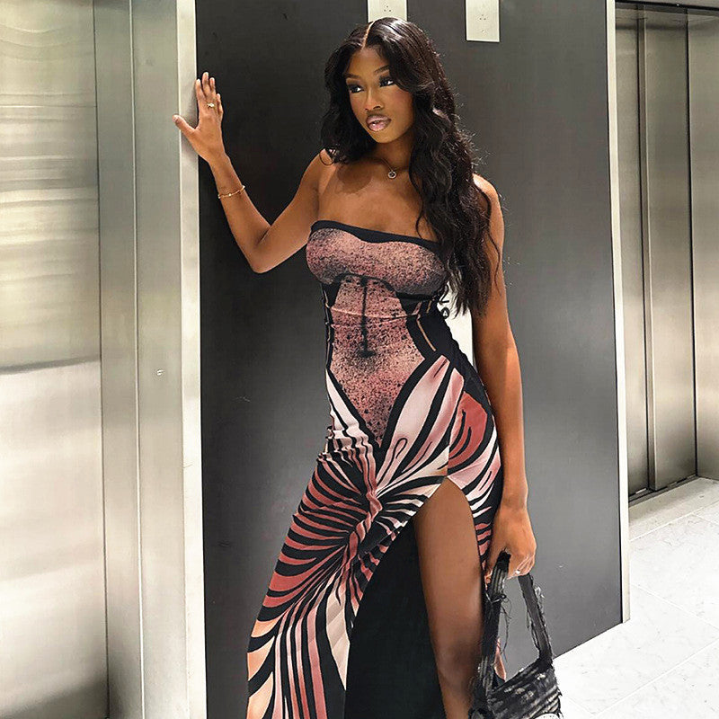 Women’s Spring Clothing Tube Top Dress High Slit Long - Other