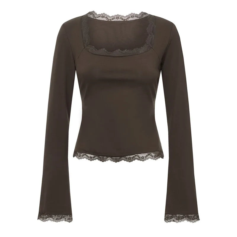 Women’s Spring Lace Trim Tee Shirt Blouses