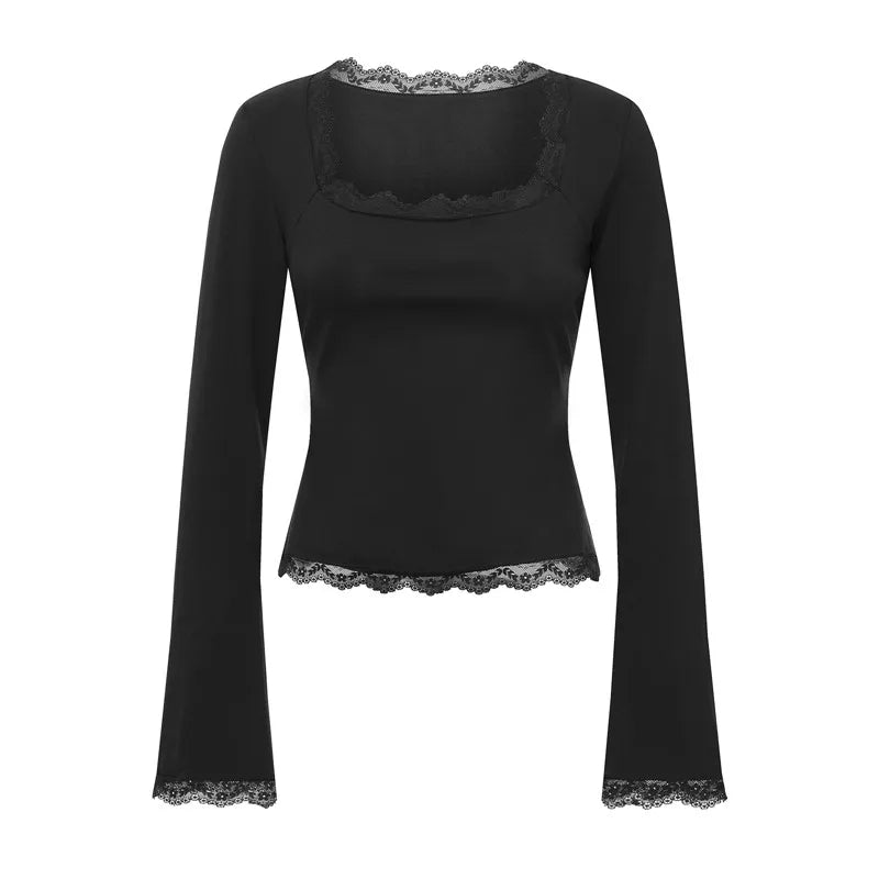 Women’s Spring Lace Trim Tee Shirt Blouses - Red / XL