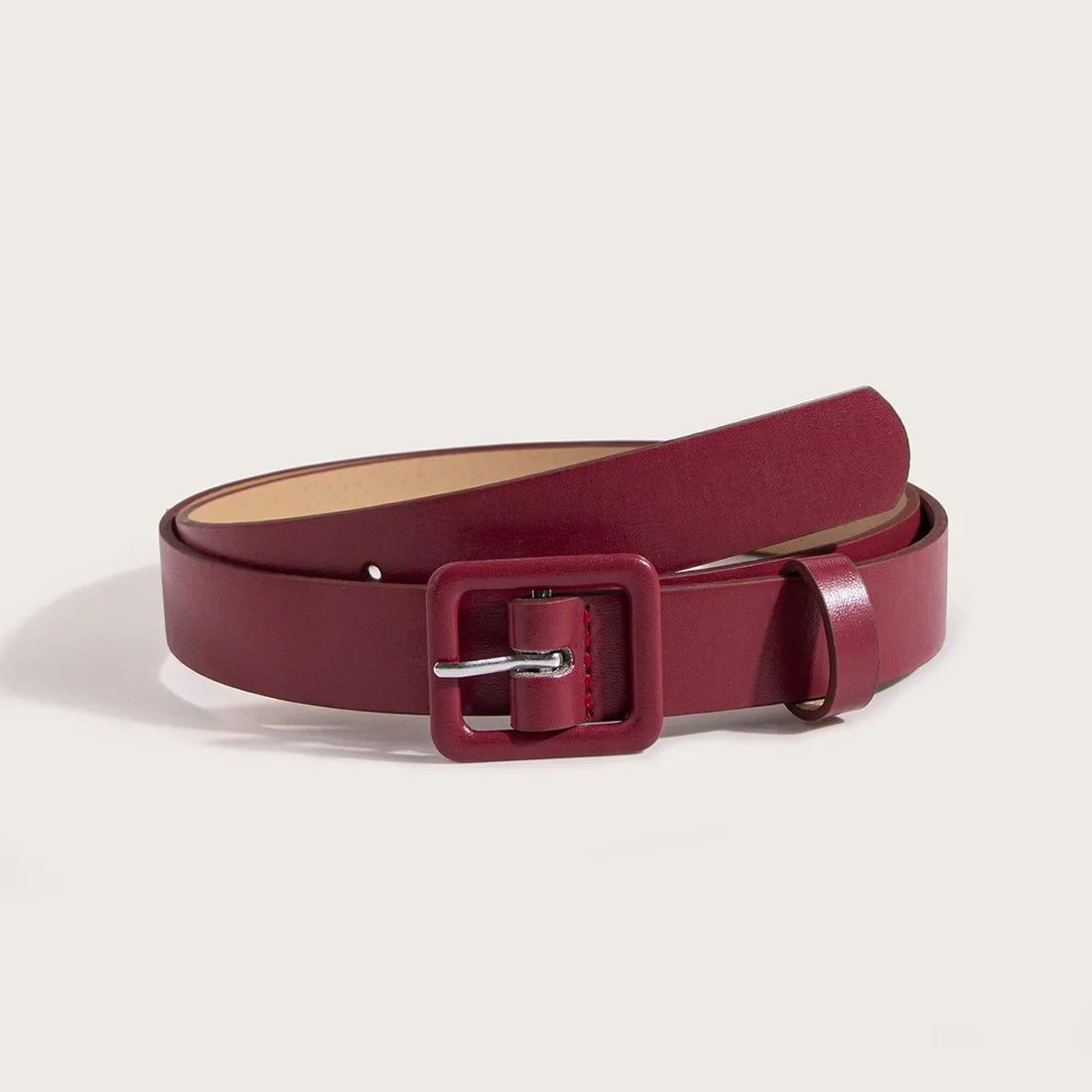 Women’s Square Buckle Belt PU Leather - wine red / 100cm