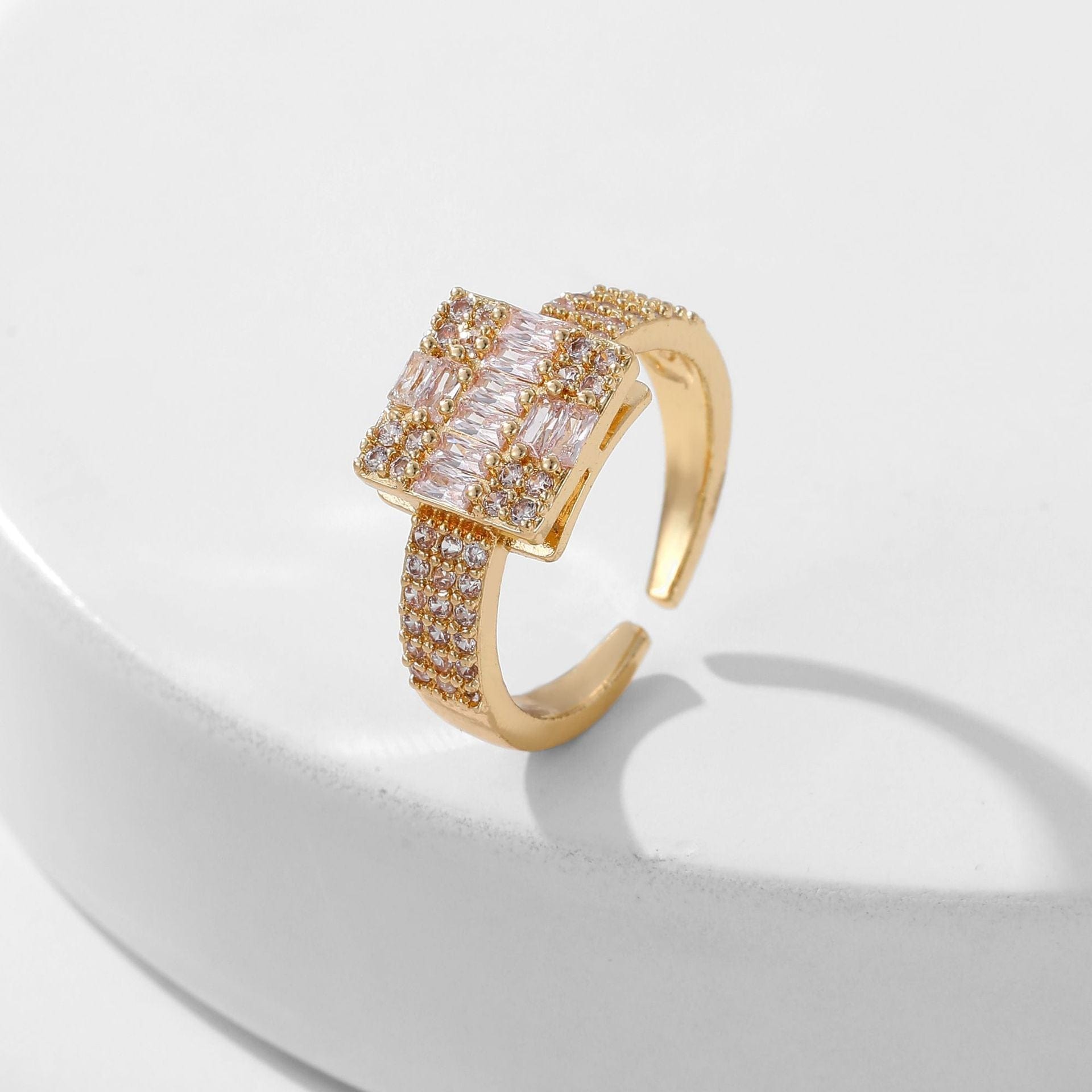 Women’s Square Full Rhinestone Zircon Ring - Style 2 Gold - electronic accessories