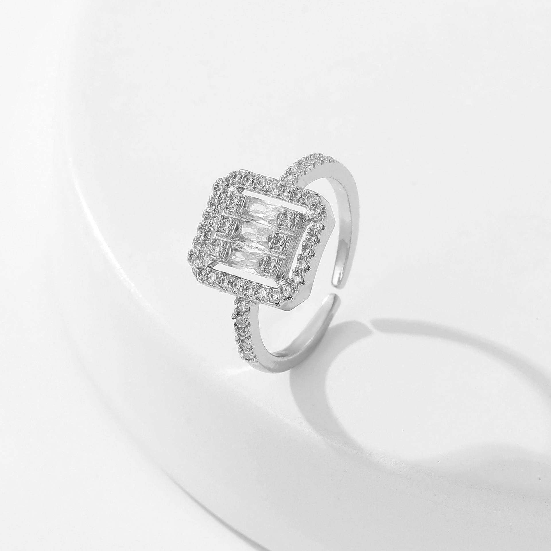 Women’s Square Full Rhinestone Zircon Ring - Style 5 Silver - electronic accessories