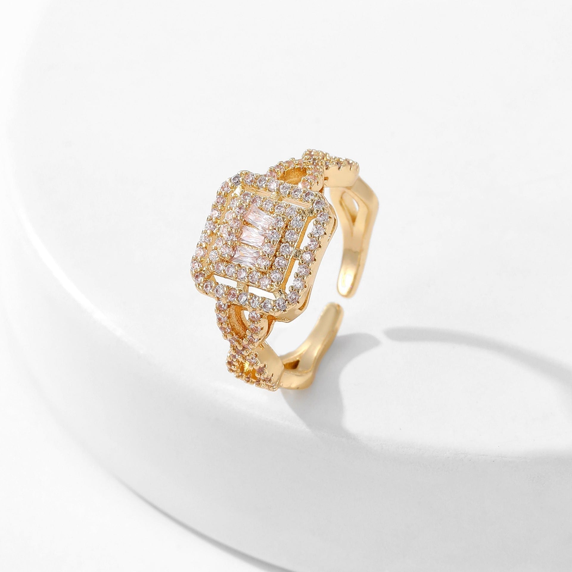 Women’s Square Full Rhinestone Zircon Ring - Style Seven Gold - electronic accessories