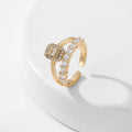 Women’s Square Full Rhinestone Zircon Ring - Style Three Gold - electronic accessories