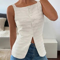 Womens Square Neck Button Up Vest Top - Other