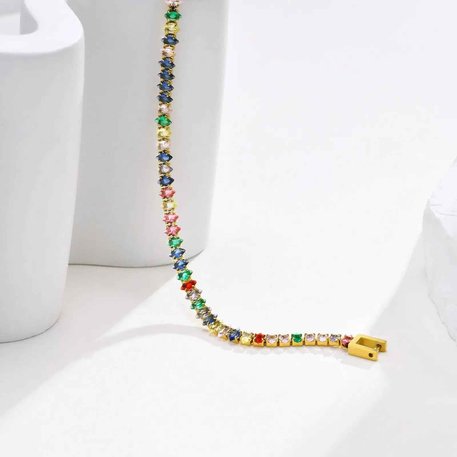 Women’s Stainless Steel Rainbow Color Zircon Bracelet - Colorful Crystals - electronic accessories