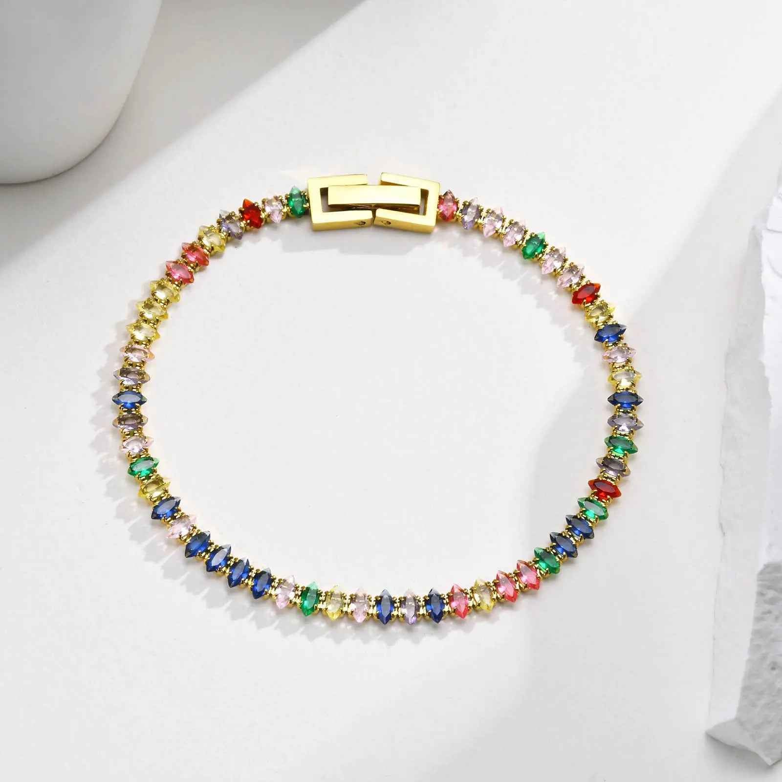 Women’s Stainless Steel Rainbow Color Zircon Bracelet - Colorful Crystals - electronic accessories