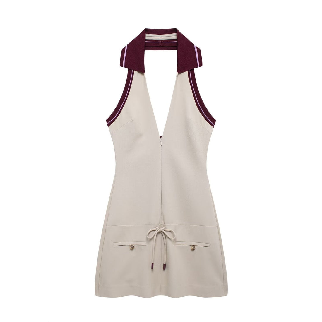 Women’s Stitching Stripe Decorative Rib Halter Dress - electronic accessories