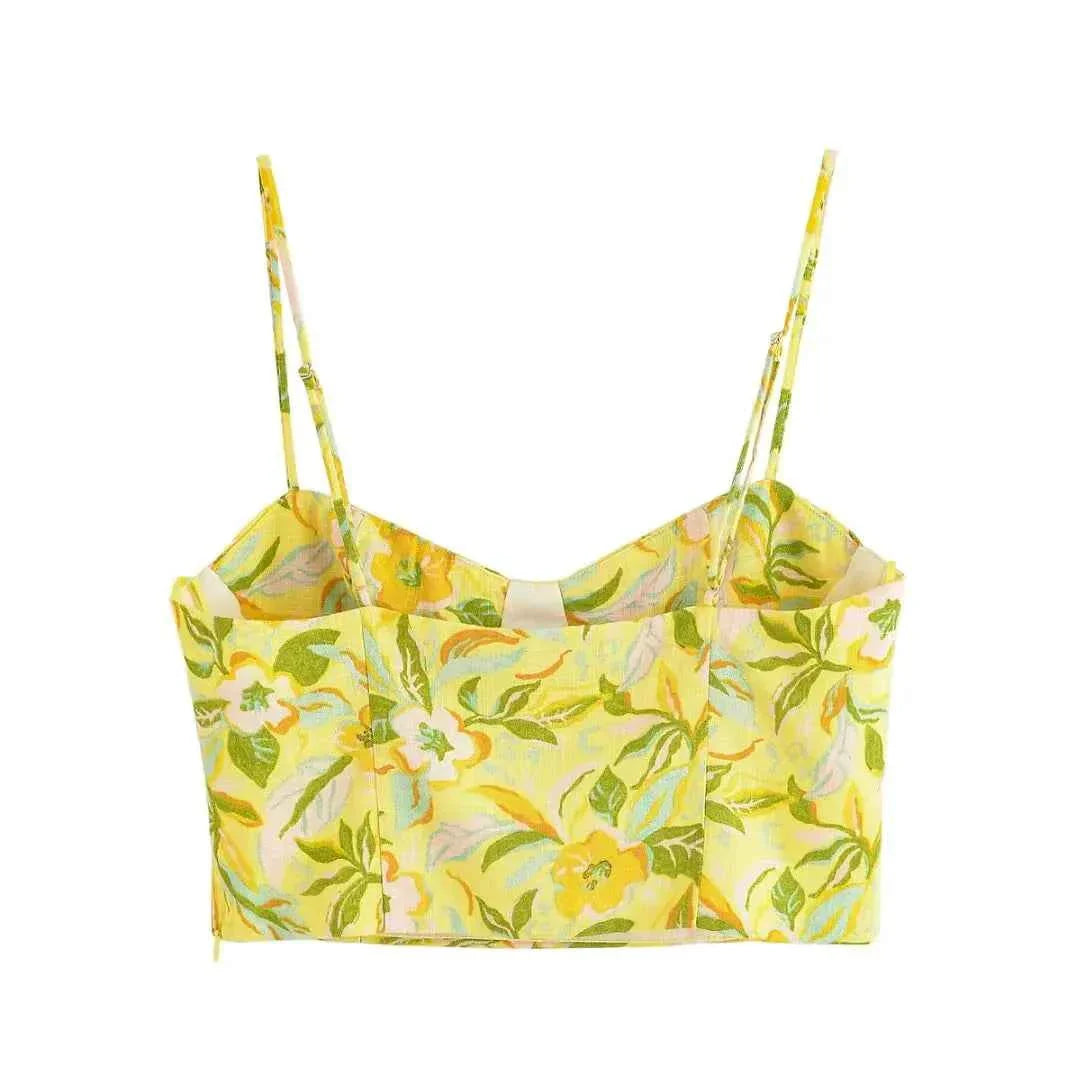 Women's Strap Fashion Printed Short Top High Waist Long Half Skirt Set