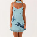 Women’s Strapless Neck Scarf Floral Dresses - M / S
