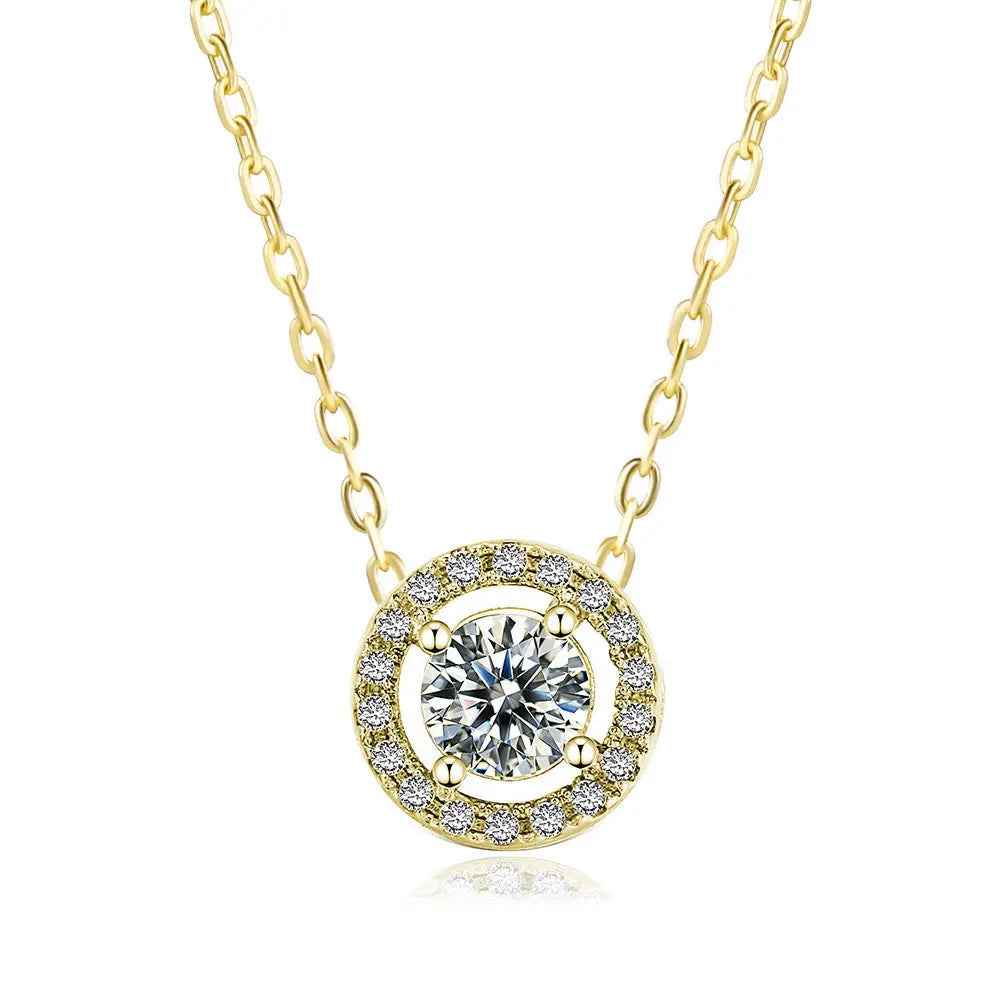 Women’s Stylish Round Zircon Pendant Clavicle Chain - Gold White Stone - electronic accessories