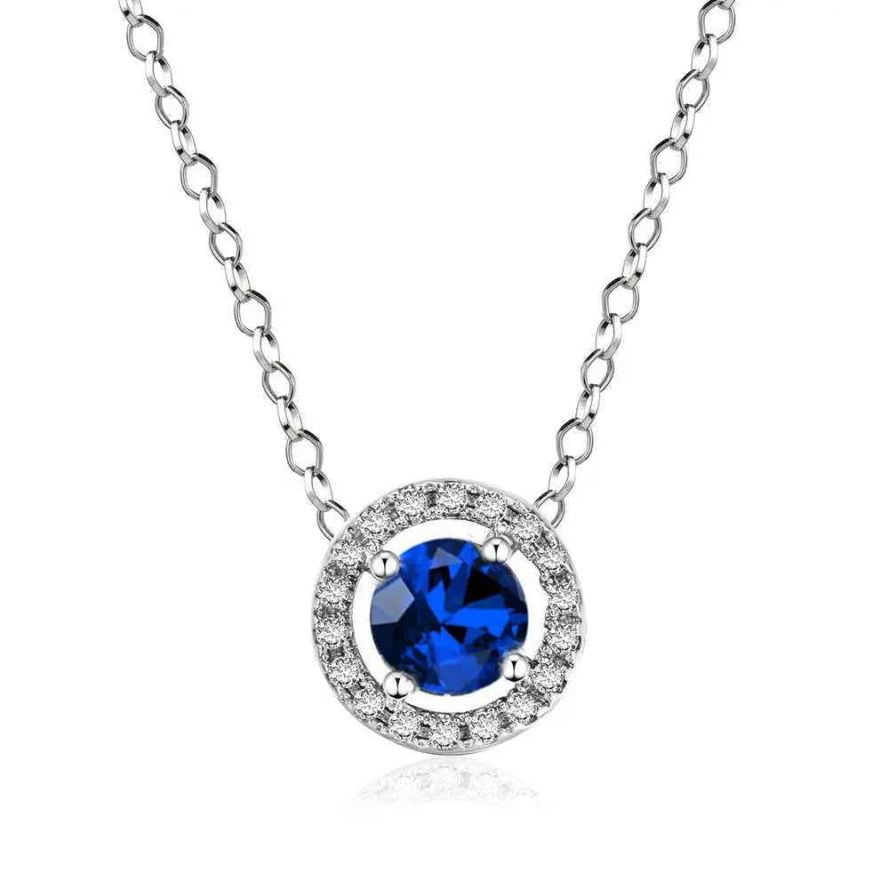 Women’s Stylish Round Zircon Pendant Clavicle Chain - Platinum Blue Stone - electronic accessories