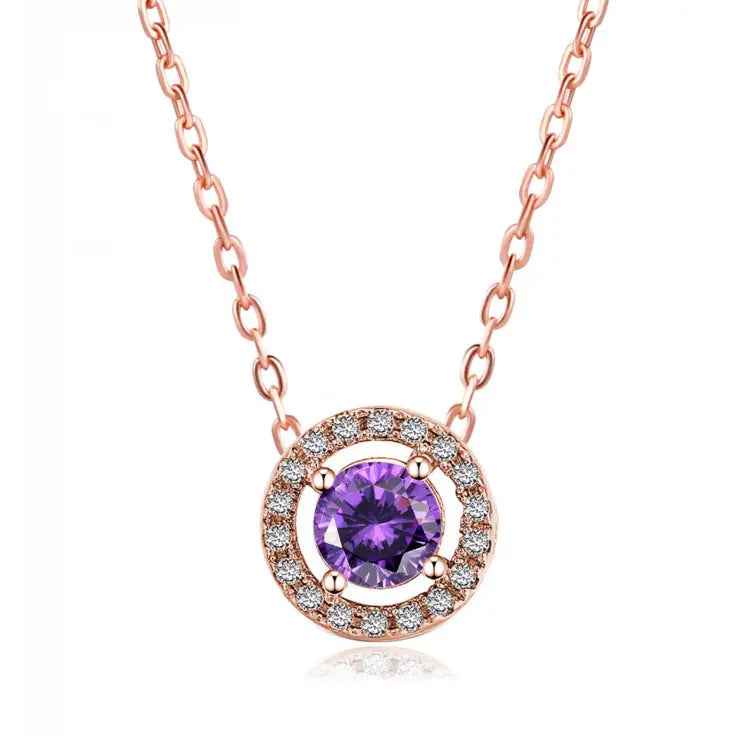 Women’s Stylish Round Zircon Pendant Clavicle Chain - Rose Gold Purple Stone - electronic accessories