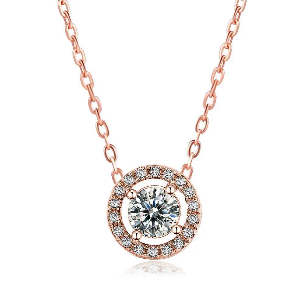 Women’s Stylish Round Zircon Pendant Clavicle Chain - Rose Gold White Stone - electronic accessories