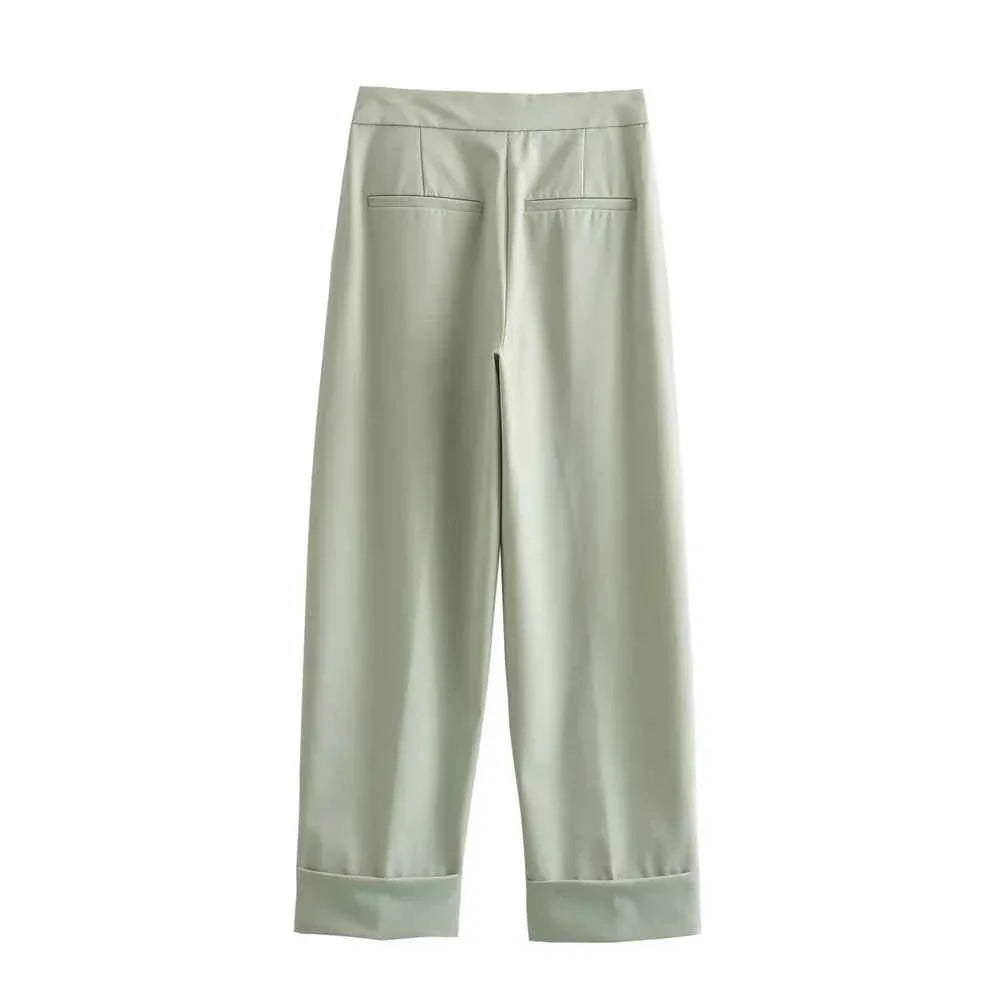 Women's Suit Coat Curled Hem Straight Leg Trouser Set