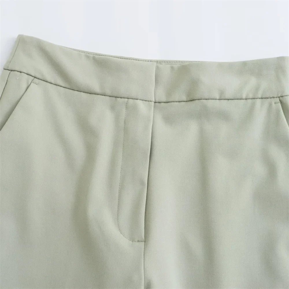 Women’s Suit Coat Curled Hem Straight Leg Trouser Set