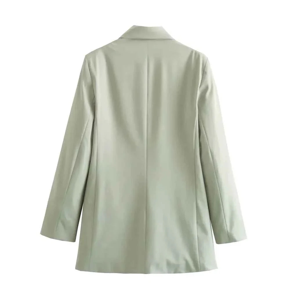 Women’s Suit Coat Curled Hem Straight Leg Trouser Set - Light Green / XS