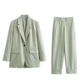 Women’s Suit Coat Curled Hem Straight Leg Trouser Set - Light Green / XS
