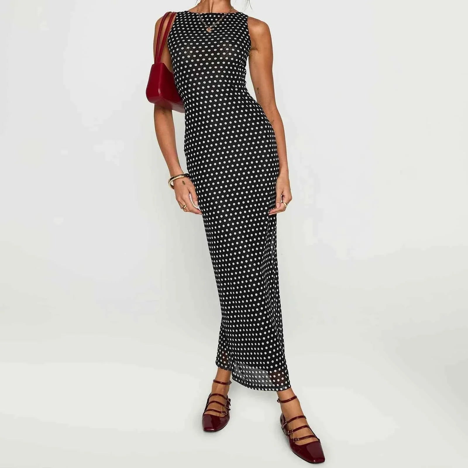 Women's Summer Long Tank Dress Polka Dot Print
