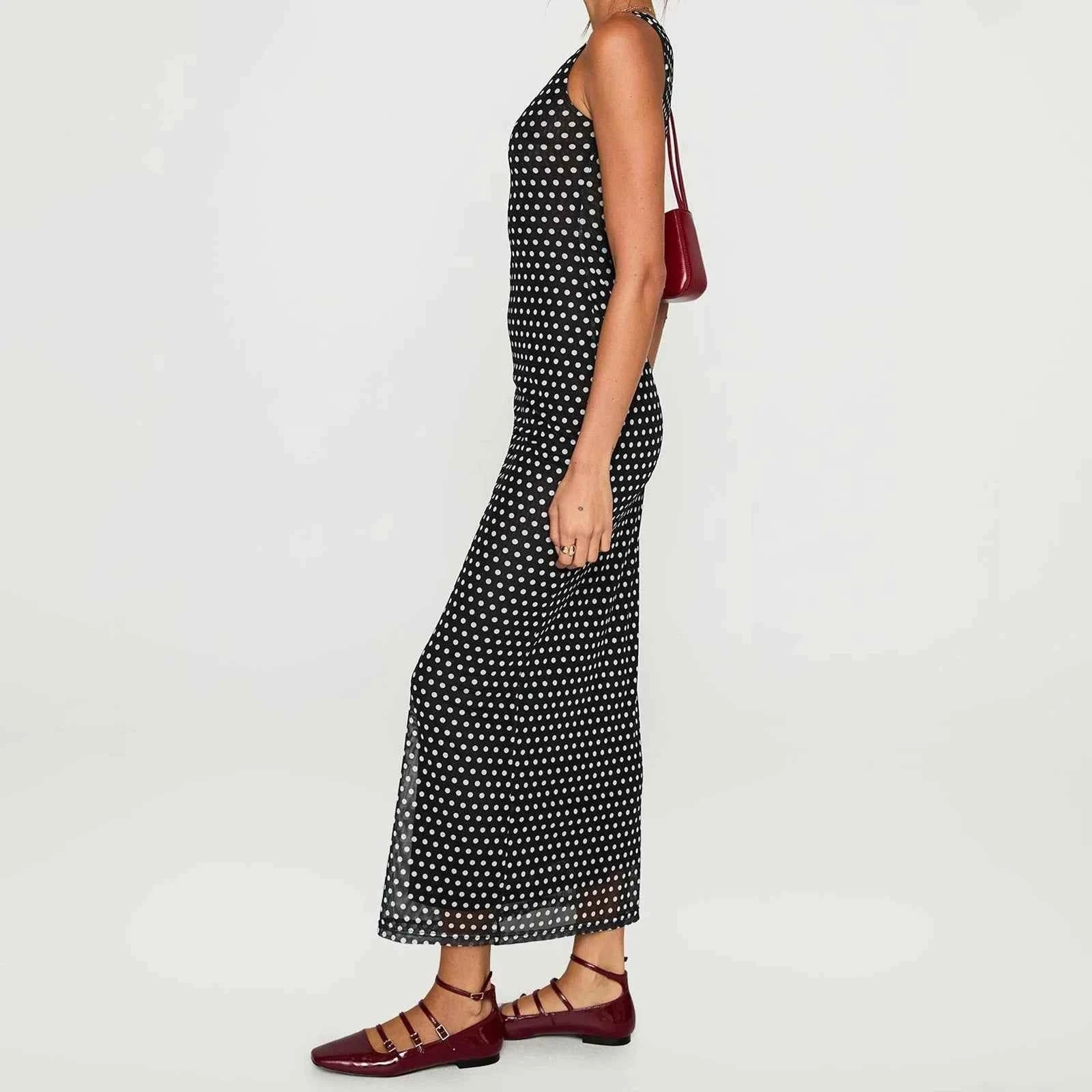 Women's Summer Long Tank Dress Polka Dot Print