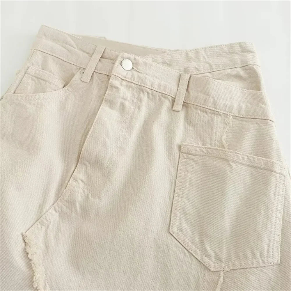 Women’s Temperament Asymmetric Ragged Edge Tight Top High Waist Solid Color Skirt Set