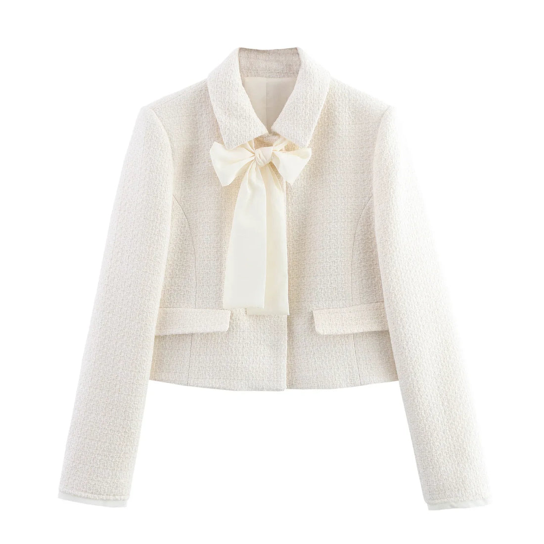 Women’s Texture Bow Lace-up Cropped Blazer - Beige suit / M