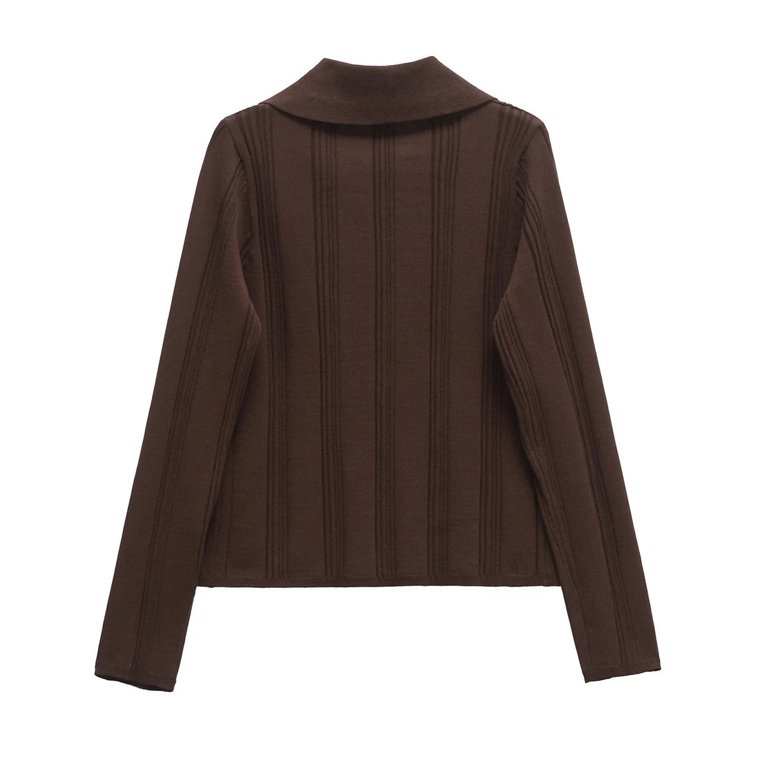 Women’s Textured Knit Cardigan Lapel Long Sleeve Single Breasted Sweater - Brown cardigan / S