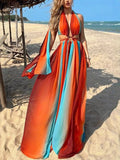 Women’s Tie-dye Gradient Slim Fit Off Waist Long Dress - 3 / L