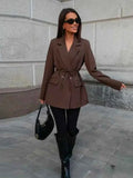 Women's Tie Waist Blazer Coat Oversized Padded Shoulder