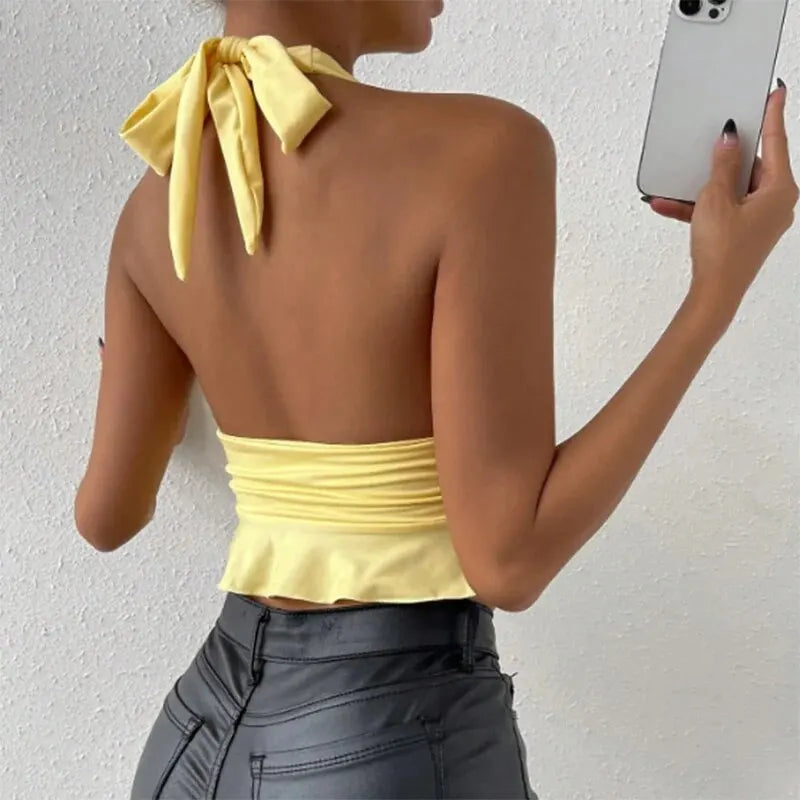 Women’s Tight Fitting Deep V-neck Pleated Top - Other