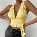 Women’s Tight Fitting Deep V-neck Pleated Top - Other