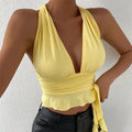 Women’s Tight Fitting Deep V-neck Pleated Top - Other