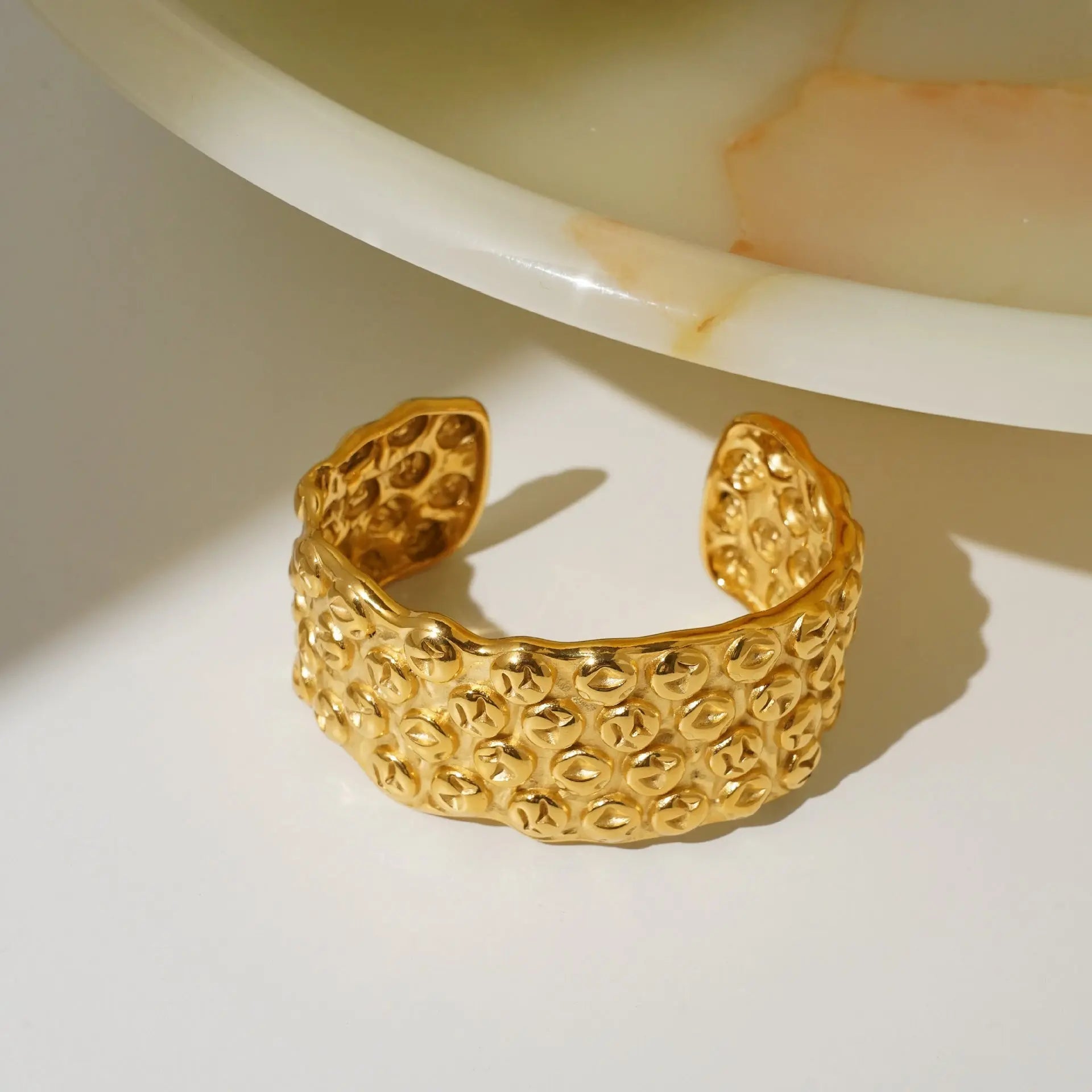 Women’s Titanium Steel Fashion Irregular Geometric Lava Hammered Wide Bracelet - Gold - electronic accessories