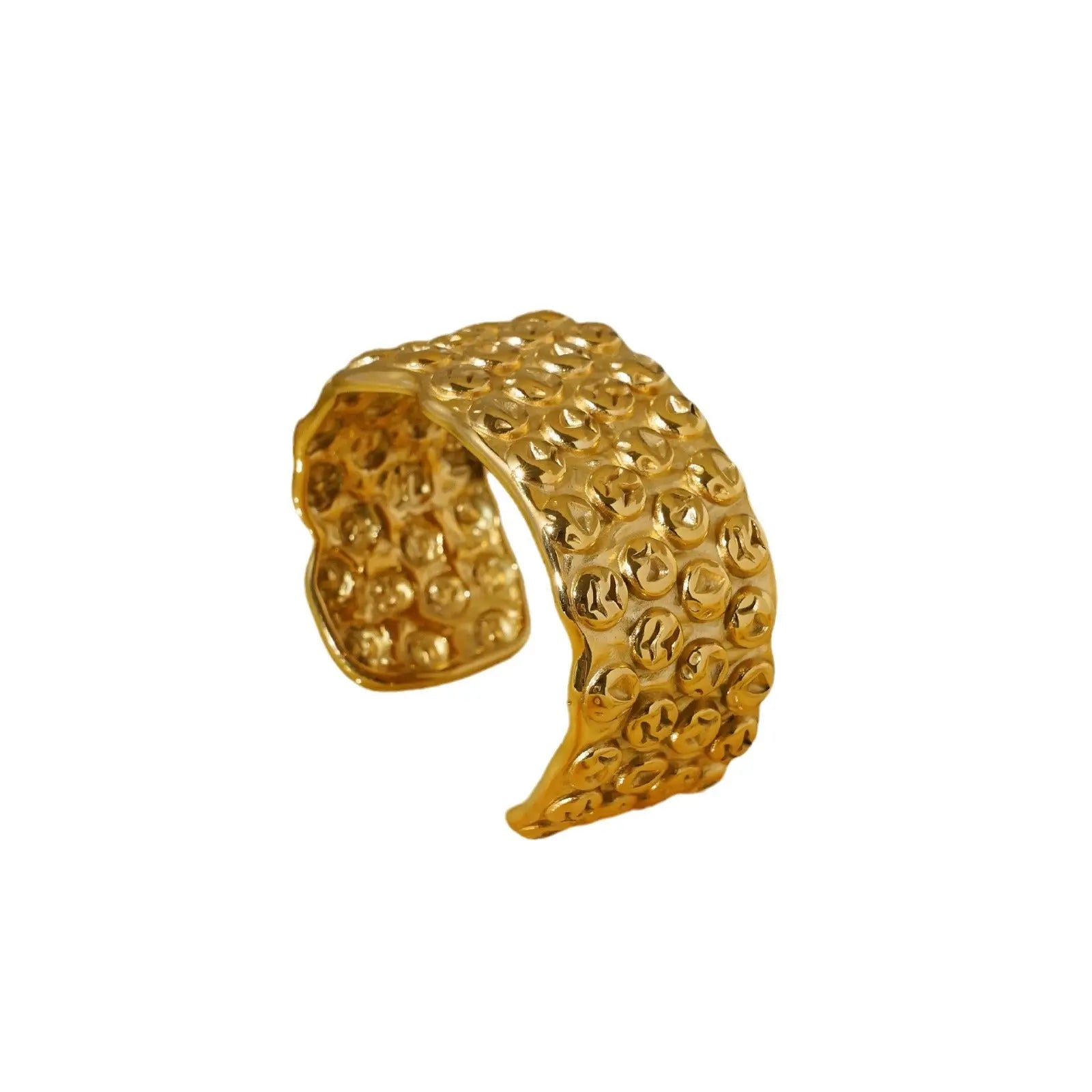 Women’s Titanium Steel Fashion Irregular Geometric Lava Hammered Wide Bracelet - Gold - electronic accessories