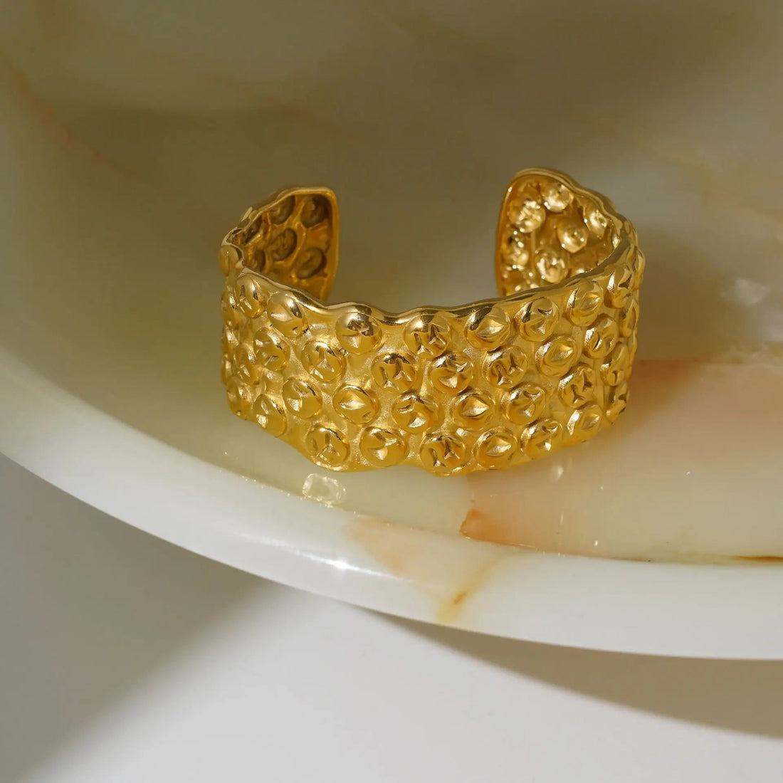 Women’s Titanium Steel Fashion Irregular Geometric Lava Hammered Wide Bracelet - Gold - electronic accessories