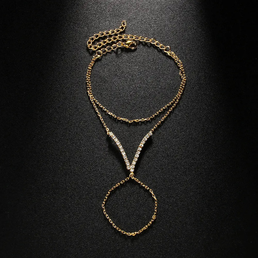 Women’s V-finger Simple Copper Bracelet Silver Double-layer - Gold - electronic accessories