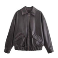 Women's Versatile Long Sleeve Imitation Leather Loose Jacket Coat