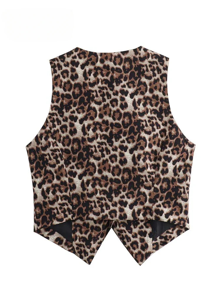 Women’s Vest Fashion Leopard Summer V-Neck Single-breasted - Other