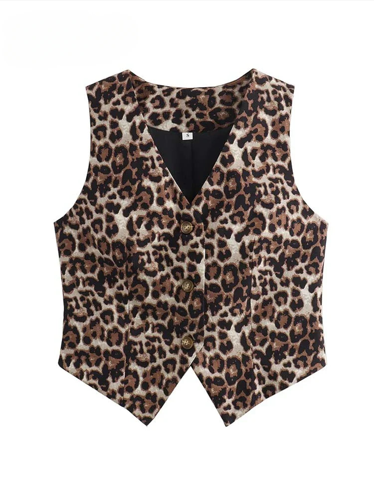 Women’s Vest Fashion Leopard Summer V-Neck Single-breasted - Other