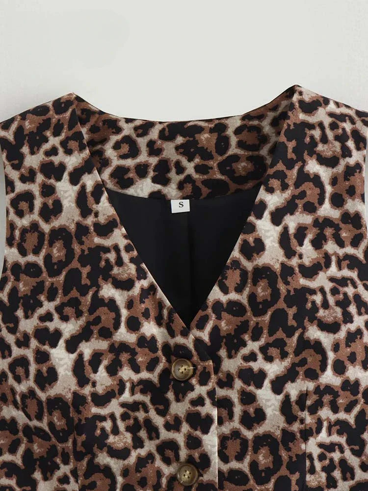 Women’s Vest Fashion Leopard Summer V-Neck Single-breasted - Other