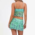 Women’s Vintage Floral Pattern Camisole Crop Tops with Skirt 2 Pcs Set