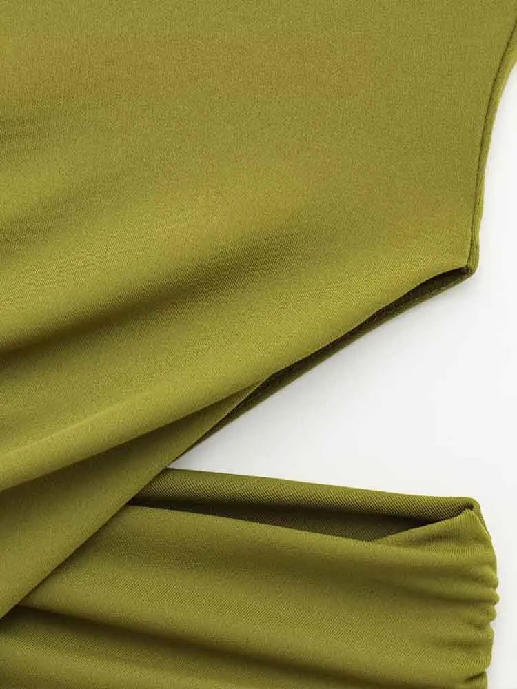 Women’s Waist Hollow Design Round Neck Sleeveless Long Dress