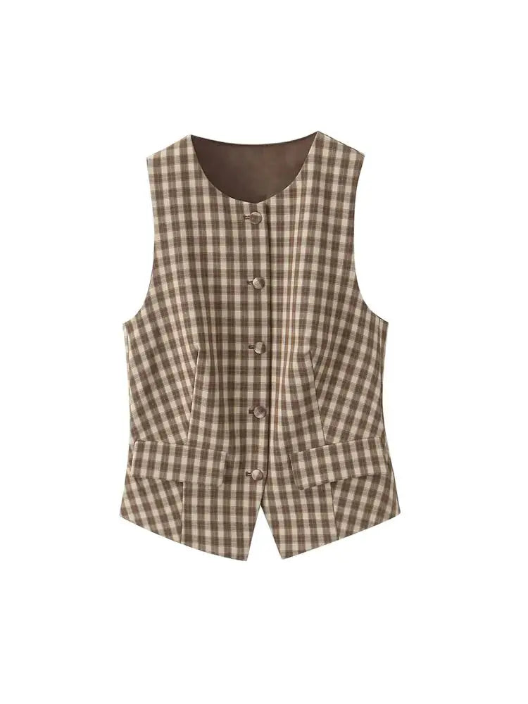 Women’s Waistcoat Top And Mid-Waist Side-Zip Pleated Skort Two-Piece Set